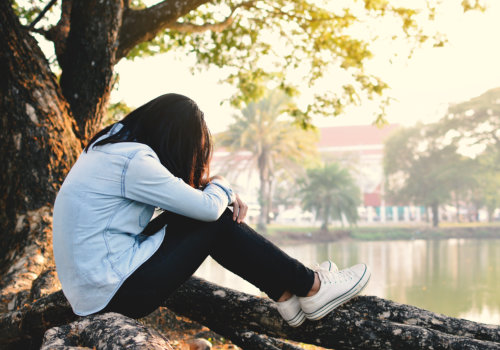 Beautiful women sad and crying in the park